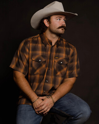 Dixxon Flannel Hardin Orange Black Brown Plaid Pearl Snap Short