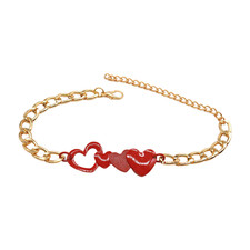 Women Gold Metal Western Fashion Boot Chain Bracelet Shoe Red Heart Charm Love