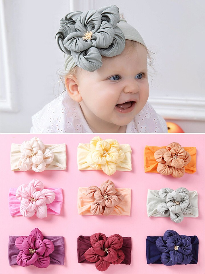 Chiffon-Blumen-Haarbänder Für Babys & Mädchen – Zarte Stirnbänder Mit Perlen & Spitze | Handgenäht, Rosa/weiß