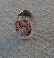 Eickholt Signed 1989 Egg Shaped Paperweight White Spirals, Purple Center EUC