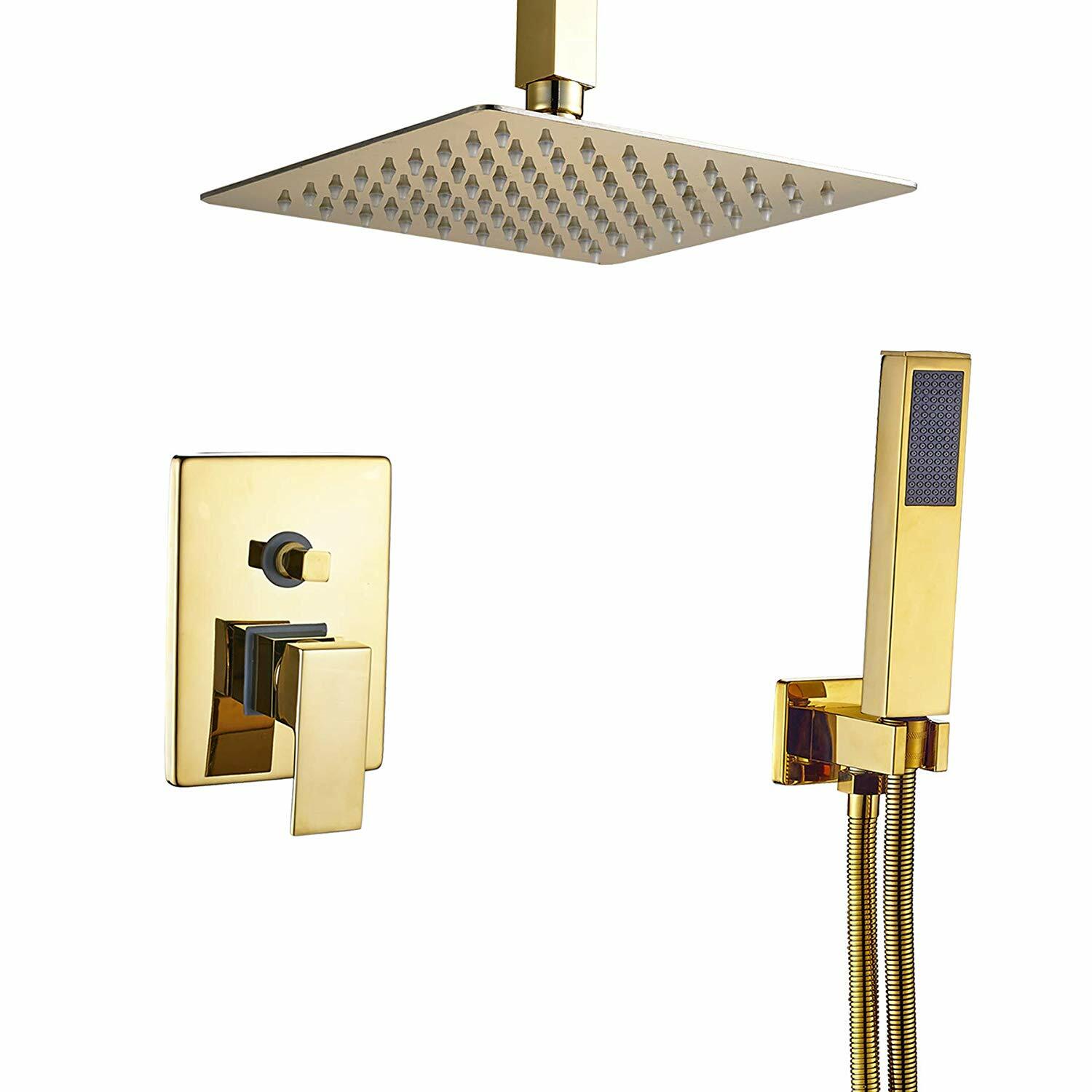Gold Rainfall Mixer Tap Shower Combo Set Wall Mount Rainfall
