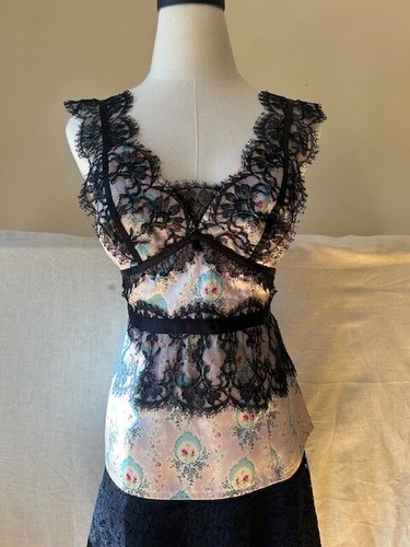 Vintage 90s Nanette Lepore Silk Camisole & Black Lace Size 4