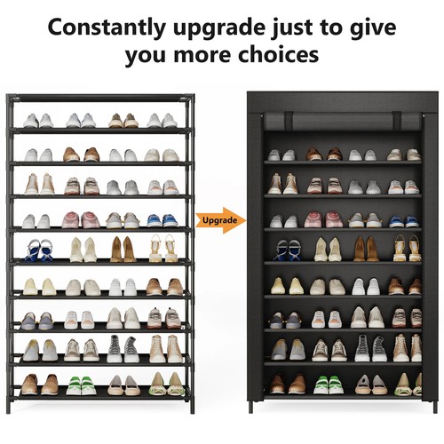 10 Tier Shoes Rack with Cover, Shoes Racks Organizer for Closet, Black Large Sho - Picture 4 of 6