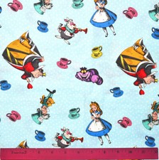 Alice in Wonderland Fabric - HALF YARD - 100 Cotton Queen of Hearts Mad Hatter