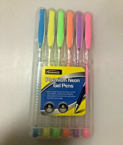 NEON GEL INK PENS X 6 FLUORO COLORS GEL PENS SMOOTH WRITING PACK | HYT - Foto 2 di 3