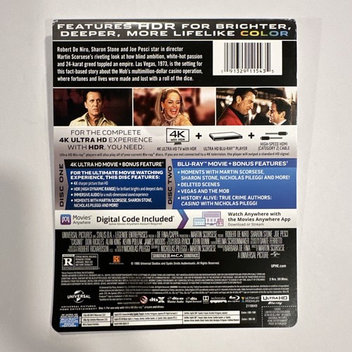 Casino 4K UHD + Blu-ray Limited Edition Steelbook RARE OOP HARD TO FIND - Picture 10 of 13