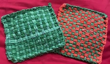 Potholders - Handmade - Set of 2 -Green & Orange -100%  Cotton - New