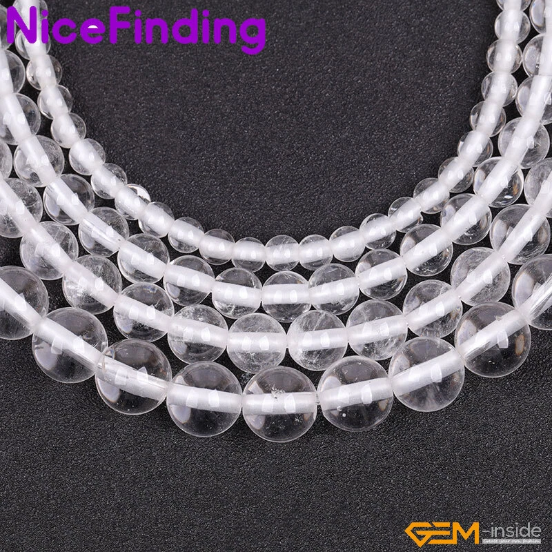 Cuentas sueltas redondas de piedra de cuarzo transparente blanco natural agujero grande para hacer joyas 15" Foto 3 de 4