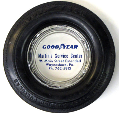 vintage GOODYEAR MARTIN'S SERVICE Waynesboro PA large tire ashtray wb