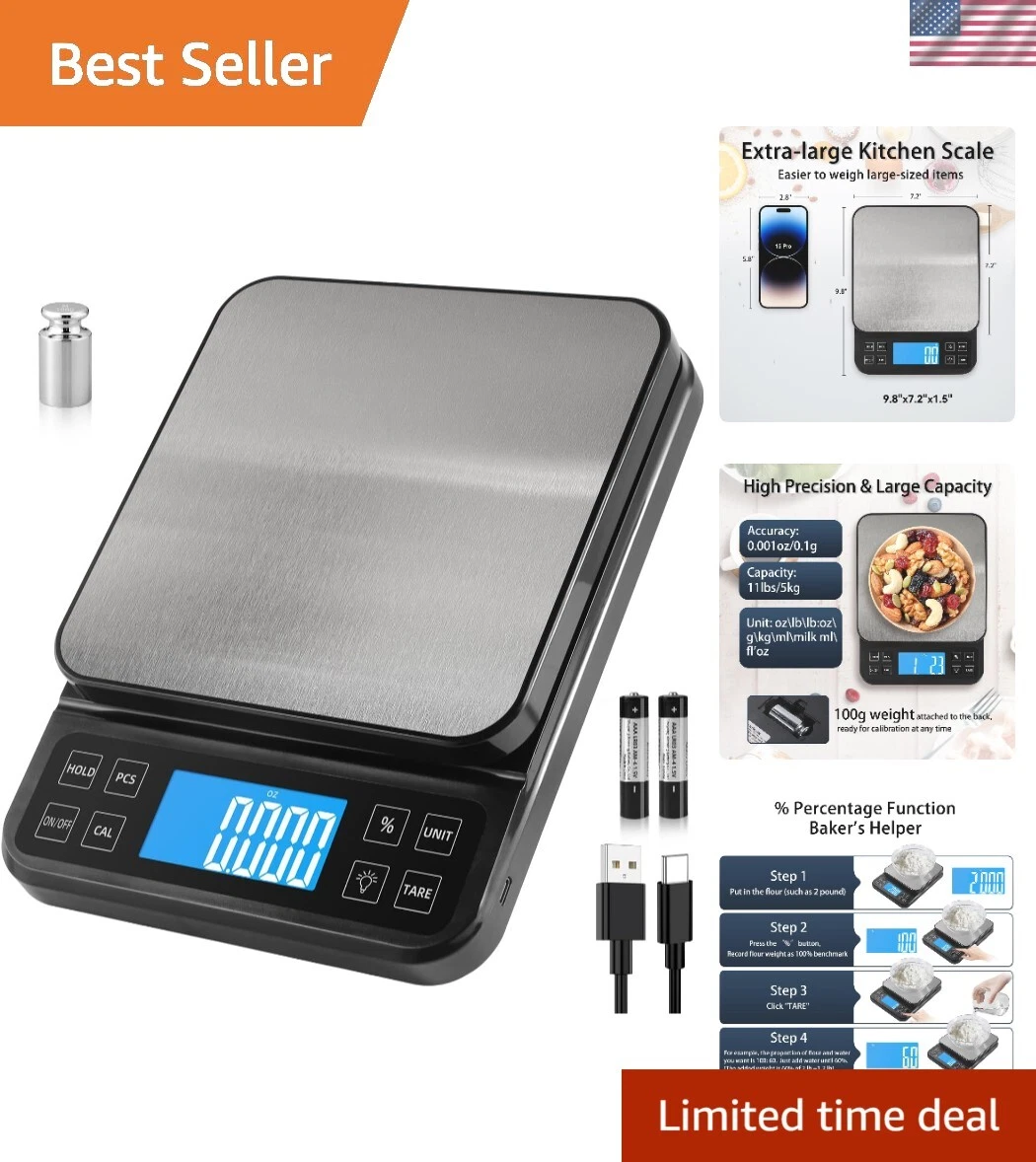 Large 0.1g Accuracy Kitchen Scale - Backlit LCD & Percentage Function for Bakers
Opens in a new wind