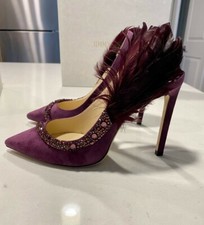 Jimmy Choo Tacey Crystal Feather Embellished Slingback Heels Grape 6 US/36 EUP