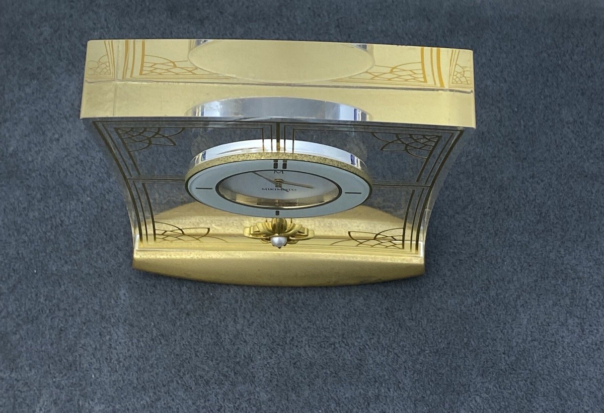Vintage Japan Mikimoto Pearl Table Or desk Clock - Clear Lucite W
