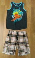 Lot of 2 Boy's Wonder Surf Tank Top Shirt Elastic Band Checkers Short Sz 4-5