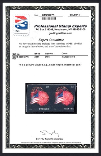 US 4868b Mint NH, Imperf Coil Pair w/ PSE Cert - Picture 3 of 3