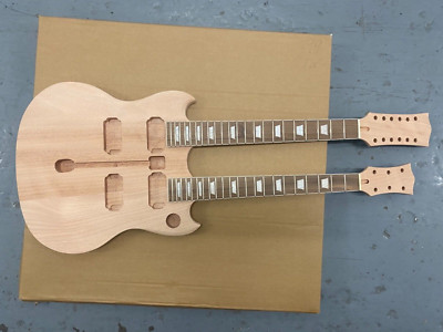 DOPPELHALS GITARREN-KIT, KORPUS ROT MERANTI, + 6 und 12STR 22F AHORN + ROSE FB HÄLSE