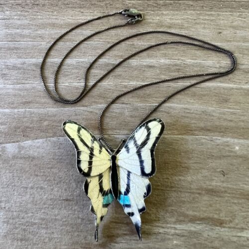 Vtg Enamel Sterling Cloisonné Swallowtail Butterf… - image 1