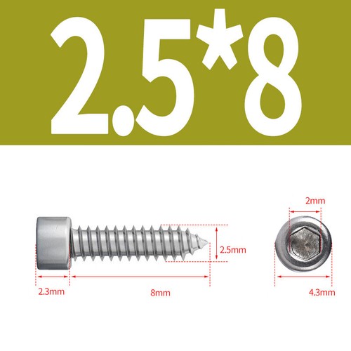 Tornillo autorroscante de cabeza de tapa de acero inoxidable Allen Socket Tappers pernos M1.7 - M6 - Imagen 27 de 76