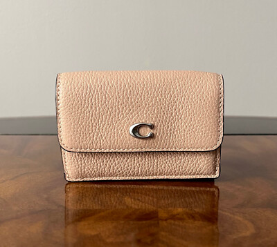 NWT Coach Buff Pebble Leather W/Snap Coin Pocket Essential Mini Trifold Wallet