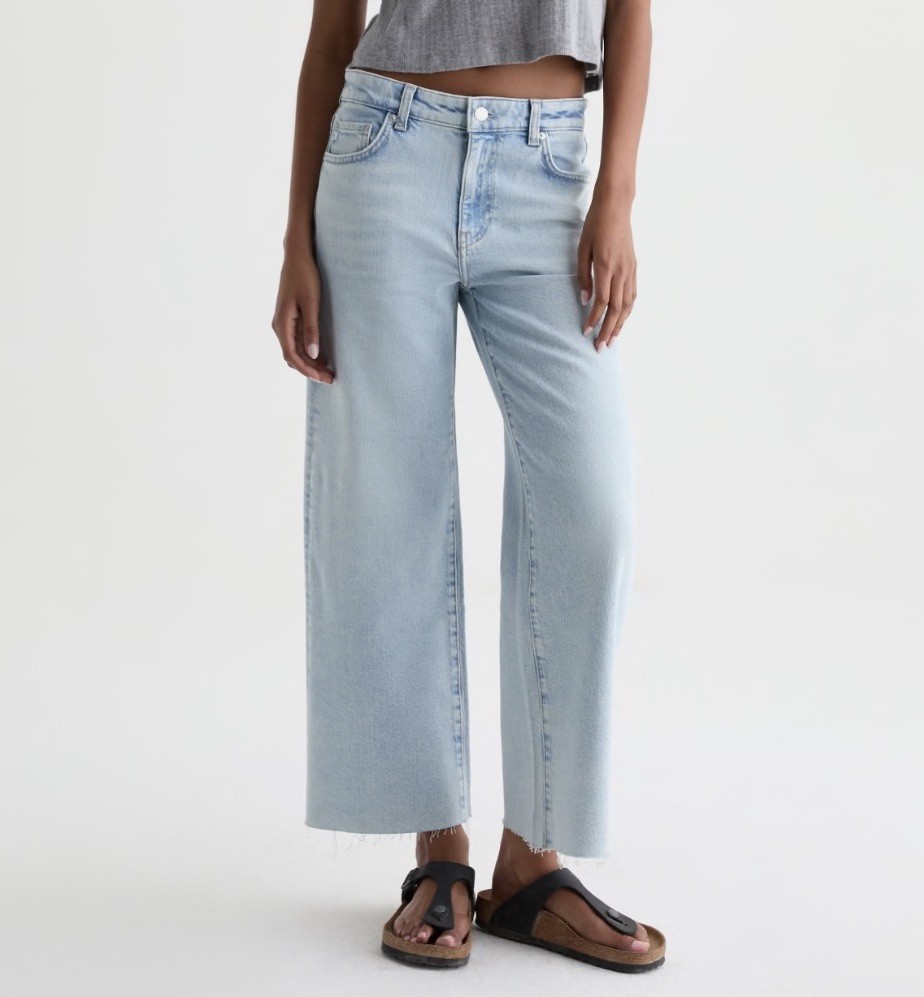 AG Saige Wide Leg contour 360 Crop Jeans High Rise Raw Hem Stretch size 32