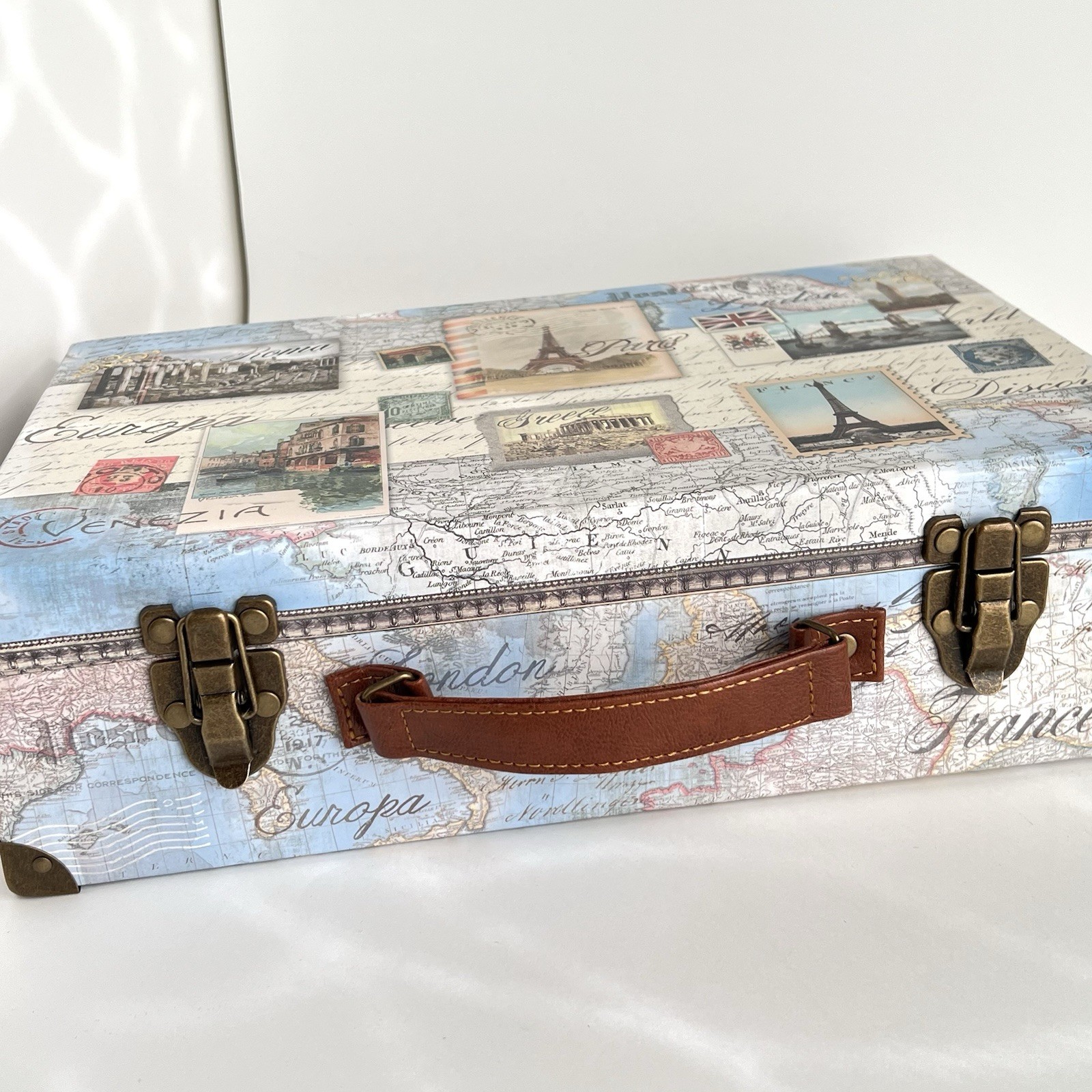 Punch Studio Large Suitcase Decorative Storage Box European Cities Paris  15”