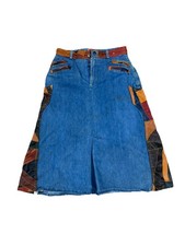 Laura Accessories Vintage 1970s Patchwork Denim Wide Skirt 15/16 SizeXL Stained 