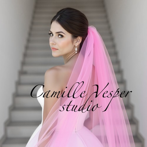 One tier Pink tulle Bridal Veil. Single layer pink Wedding veil. Long pink veil - Picture 2 of 7