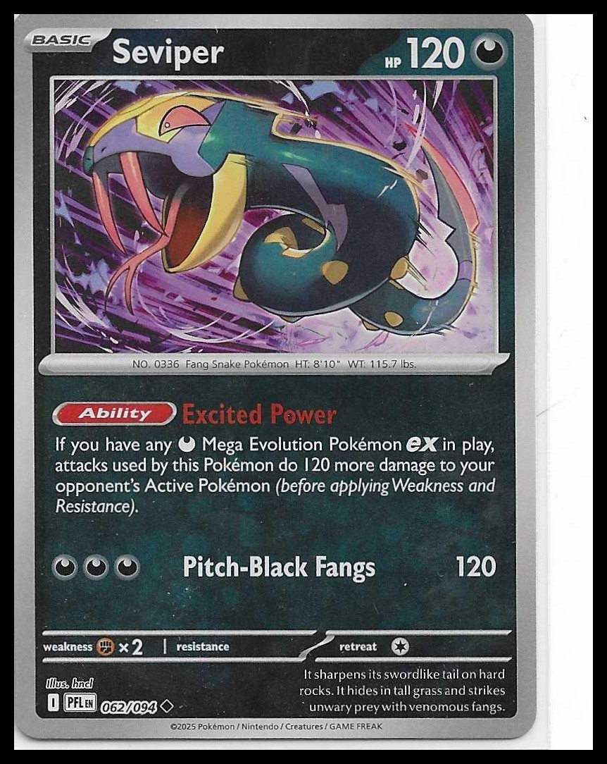 Pokémon TCG Seviper 62/94 - Reverse Holo - ME02:Phantasmal Flames - Near Mint