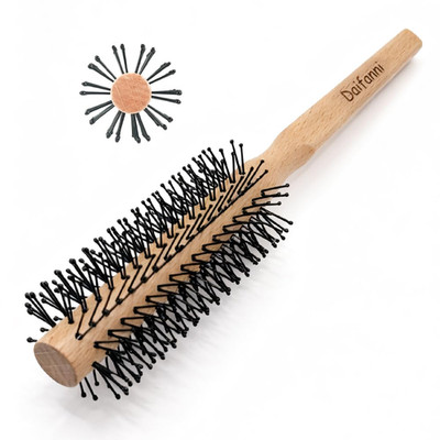 Small round Brush for Blow Drying, Wooden Handle Roller Brush with Soft Nylon...