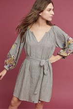 Preowned Anthropologie Feather Bone Lindsey Embroidered Tunic Dress Size S