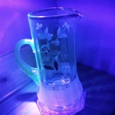 Antique Victorian Nouveau UV Reactive Painted Frosted Pitcher Uranium Vaseline