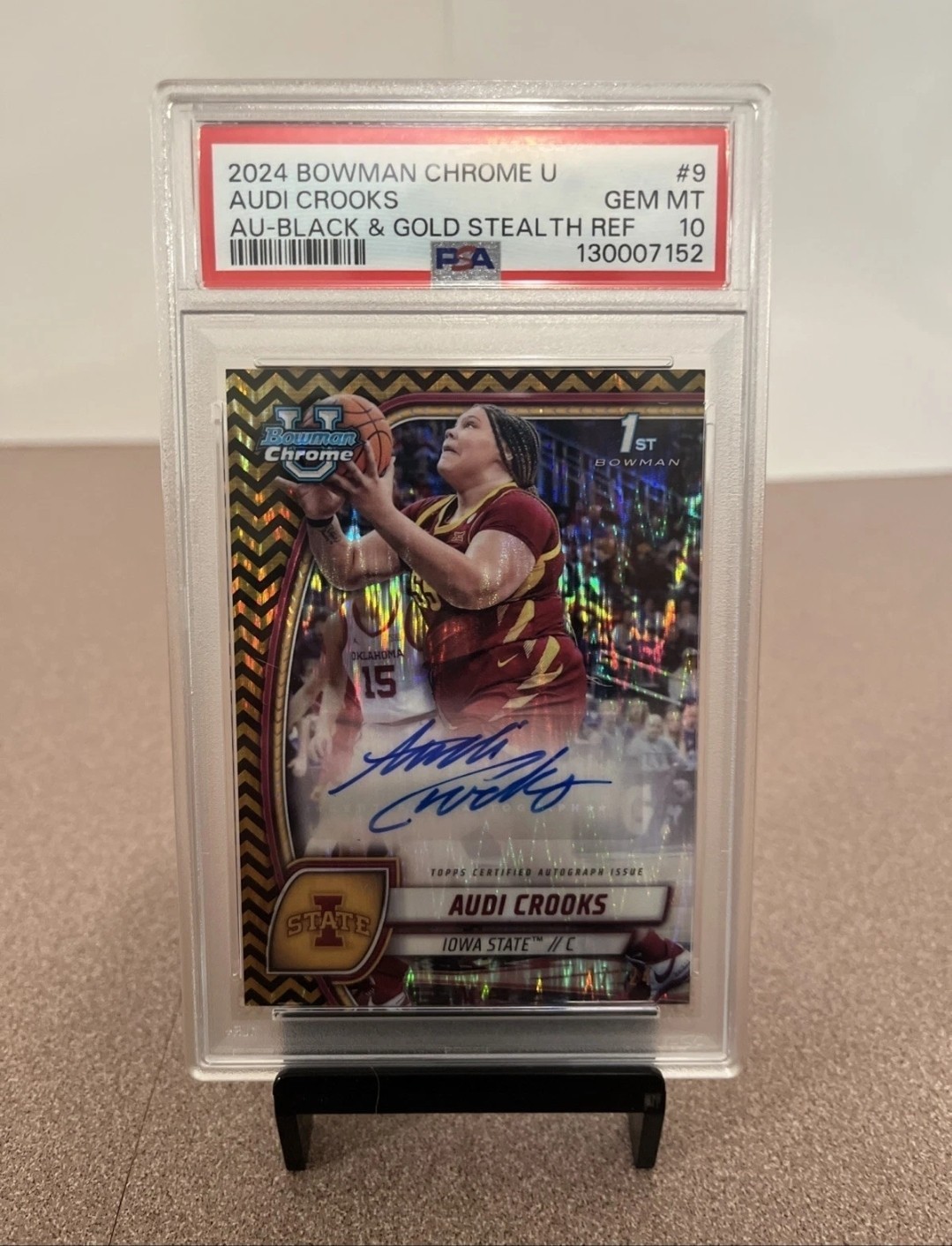 2024-25 Bowman Chrome U Audi Crooks Auto 1st Black and Gold Stealth /24 PSA 10