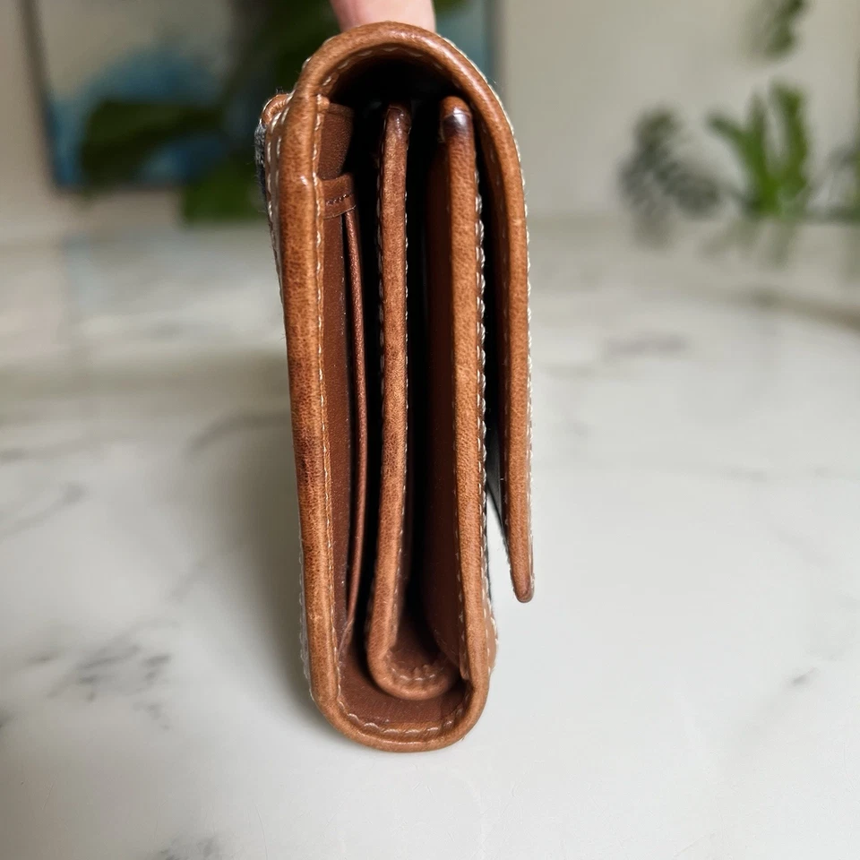 Cartera Larga COACH Vintage Y2K Denim Firma Chequera 41745 Latón Cuero Tostado Foto 4 de 4