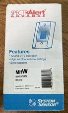 System Sensor MHW SpectrAlert Mini Horn, Wall Mount, 12/24V, White, Fire Alarm.