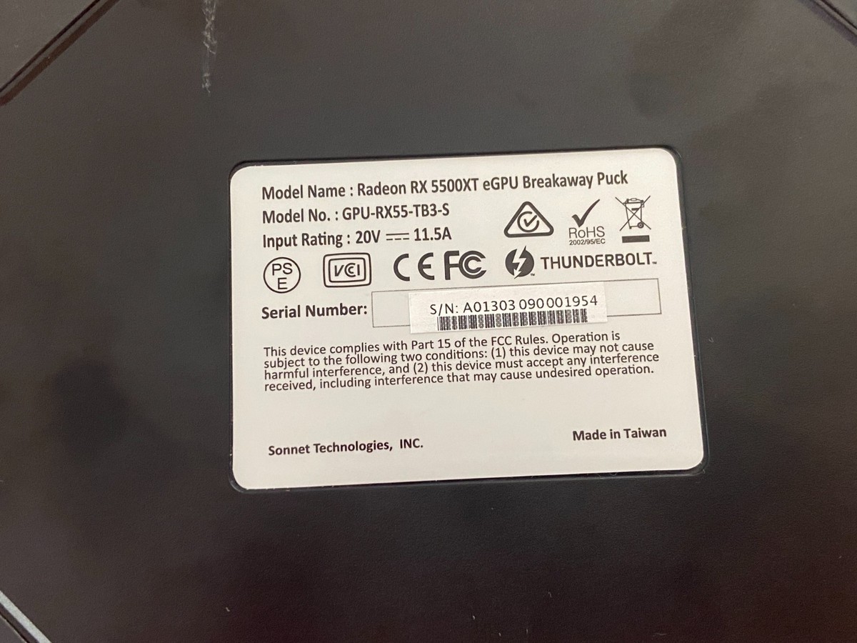 Sonnet eGPU BREAKAWAY PUCK RADEON RX 5500 XT GPU-RX55-TB3-S