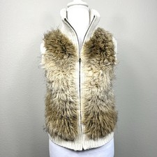 Justice Girls Faux Fur Sweater Full Zip Mock Vest Size 12 Cream Y2K Boho Shaggy