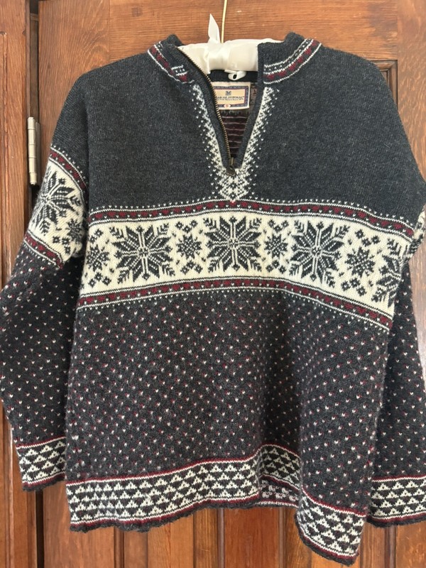 DALE OF NORWAY Black and White 1/4 Zip Fair Isle Wool Knit Sweater Size S
