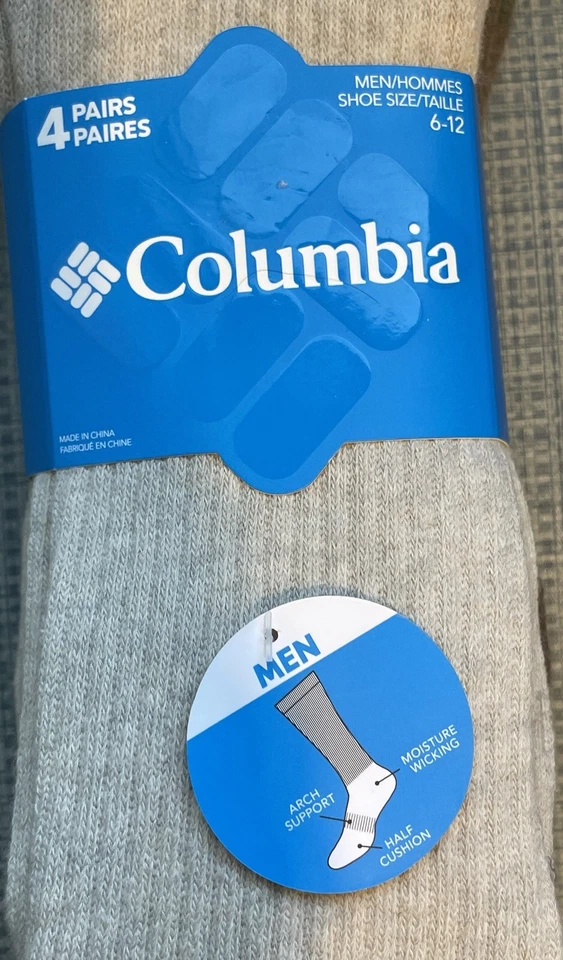 Columbia 4 pares de calcetines Every Day Crew para hombre talla 6-12 nuevos con etiquetas gris Ran Foto 2 de 4