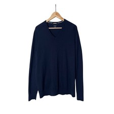 Express Merino Wool Blend Sweater Men's V-Neck Pullover Navy Stretch L