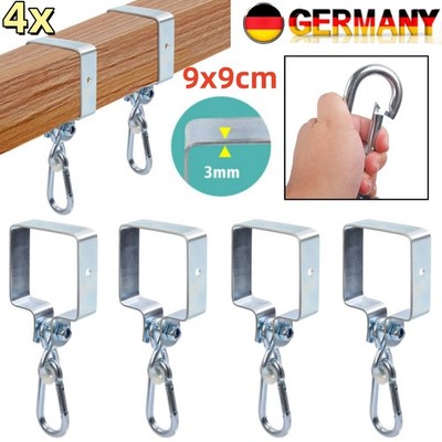 4x Schaukelhaken 9x9 cm Vierkant Schaukelschellen Schaukel mit Karabinerhaken