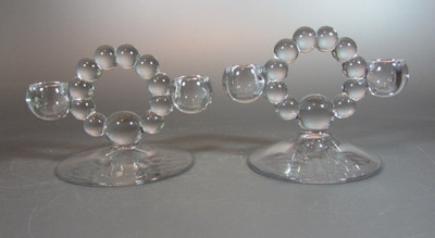 VTG Imperial Candlewick Holders Pair Clear Double Bubble Desing 40's Candlestick