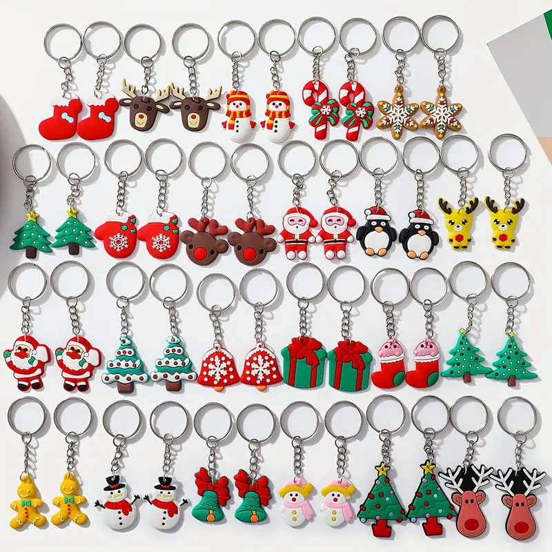 🎄 46pcs Christmas Keychain Set - Santa Claus, Snowflakes & Reindeer Designs 🎅