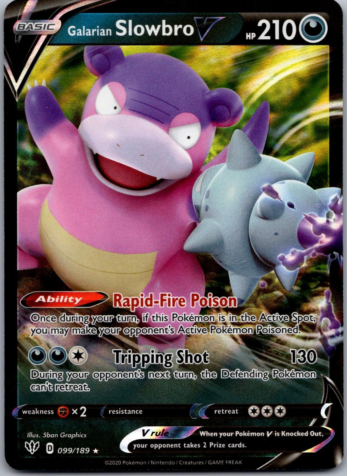 Galarian Slowbro V 099/189 Holo V Rare Darkness Ablaze Pokemon Near Mint