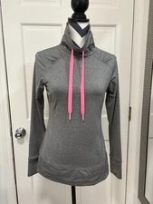 Layer 8 Athletic Sweatshirt Pullover Gray/PinkCowl Neck Fitted Stretch Workout S