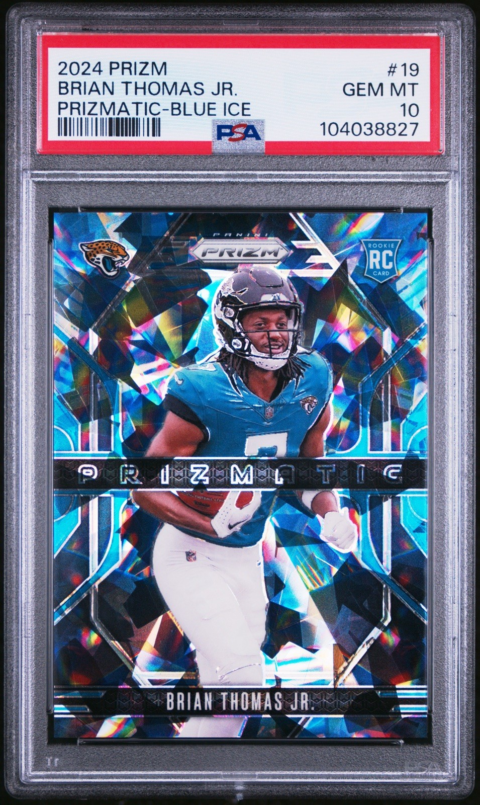 2024 Prizm Brian Thomas Jr. Prizmatic Blue Ice RC #19/99 Jaguars PSA 10