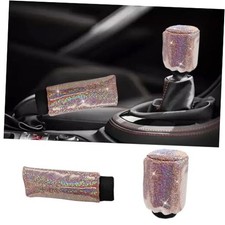 2PCS Bling Car Hand Brake Gear Shift Knob Cover - Sparkly Crystal Shifter Pink