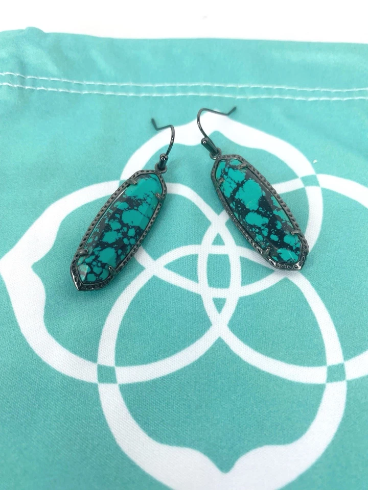 Kendra Scott Retired Lauren Gunmetal Variegated Teal Dangle earrings - Image 3 of 4