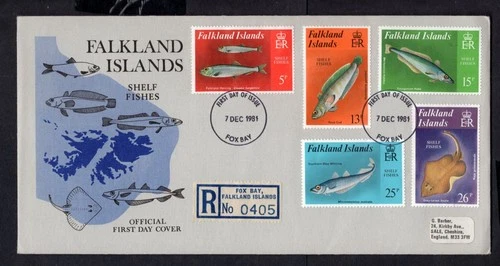 Falkland Islands - 1981 Shelf Fishes Fox Bay Registered First Day Cover