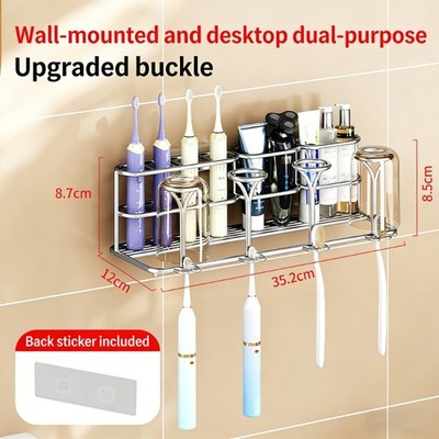 Stainless Steel Toothpaste Toothbrush Dispenser Wall Mount Bathroom Organizer