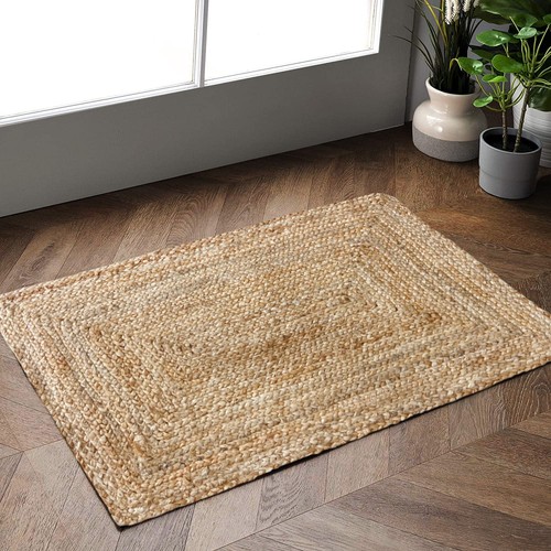 Hand Woven Jute Braided Rug, 2'x3' – Natural, Reversible Boho Entry Area Rugs... - Picture 6 of 9