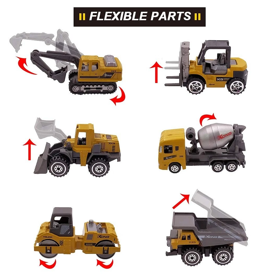 Juego de vehículos de construcción diecast camiones de juguete para niños de 3 a 4 años cumpleaños Foto 4 de 4
